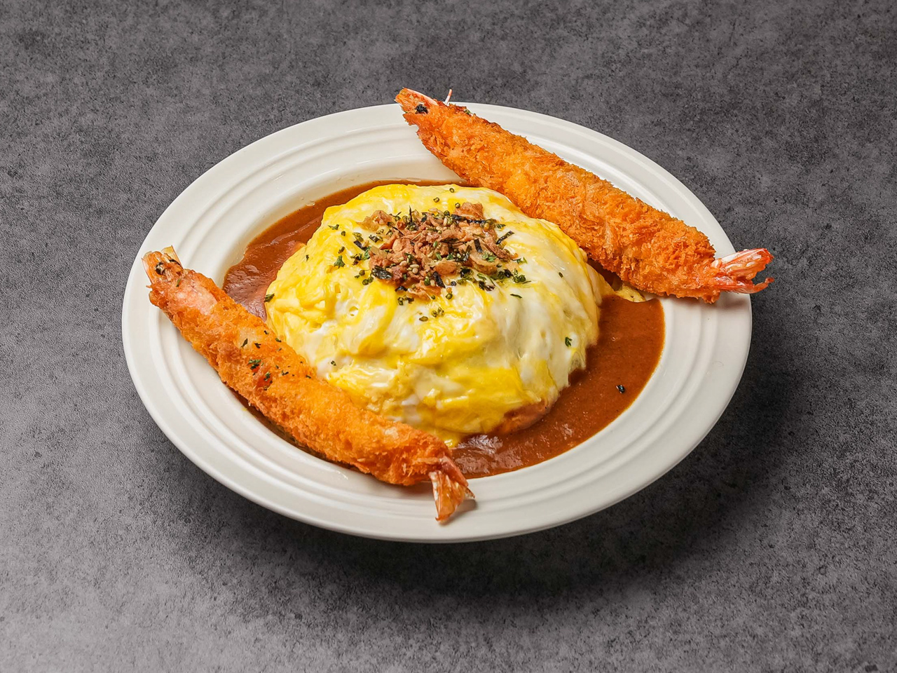 트위스트에그 왕새우튀김 일식카레 오믈렛